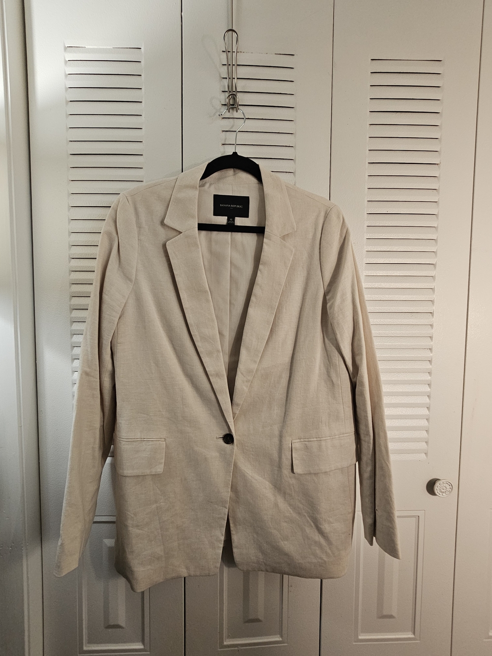 Banana Republic Beige Single-Button Linen-Blend Blazer